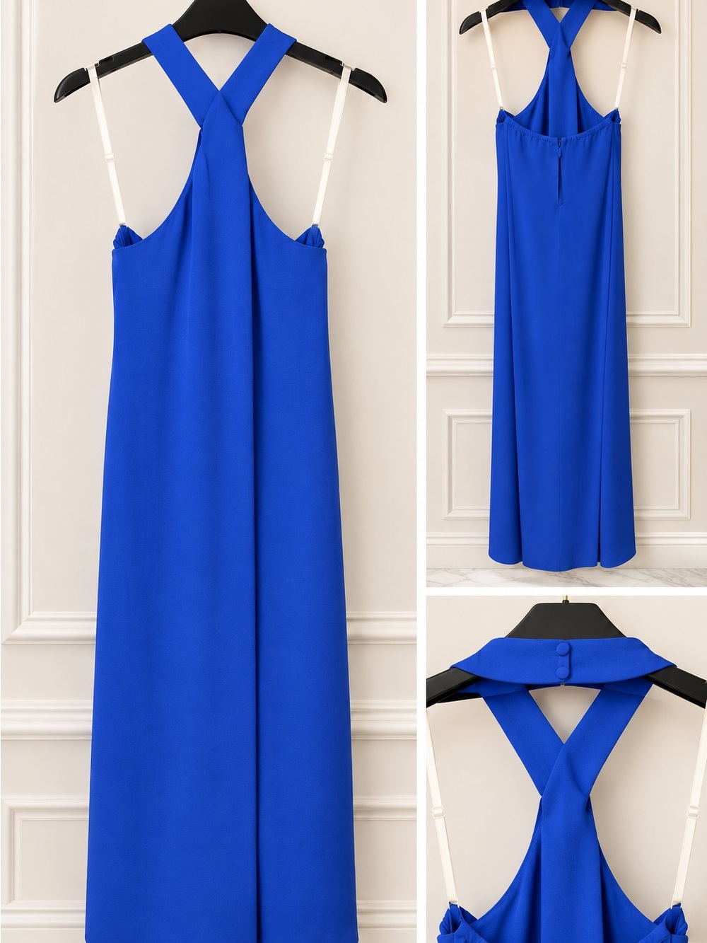 Halston Heritage Royal Blue Cross-Back Midi Dress